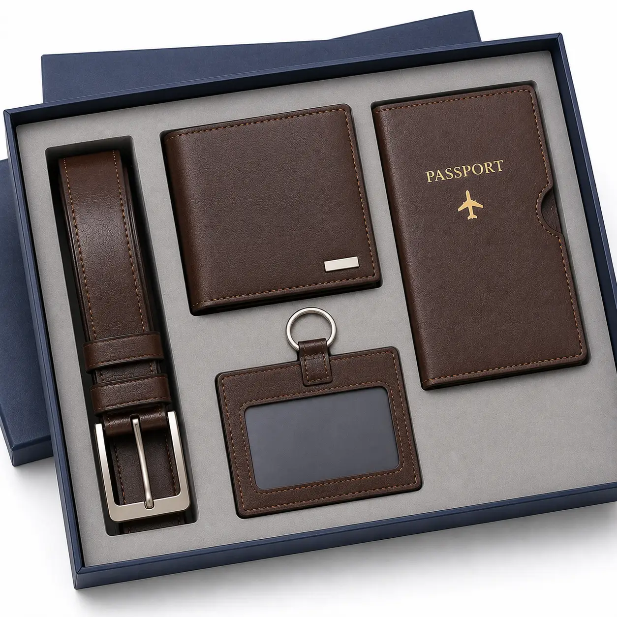 Men's Executive Gift Set with Leather Belt, Wallet, Passport Holder & ID Card Holder - Image 2