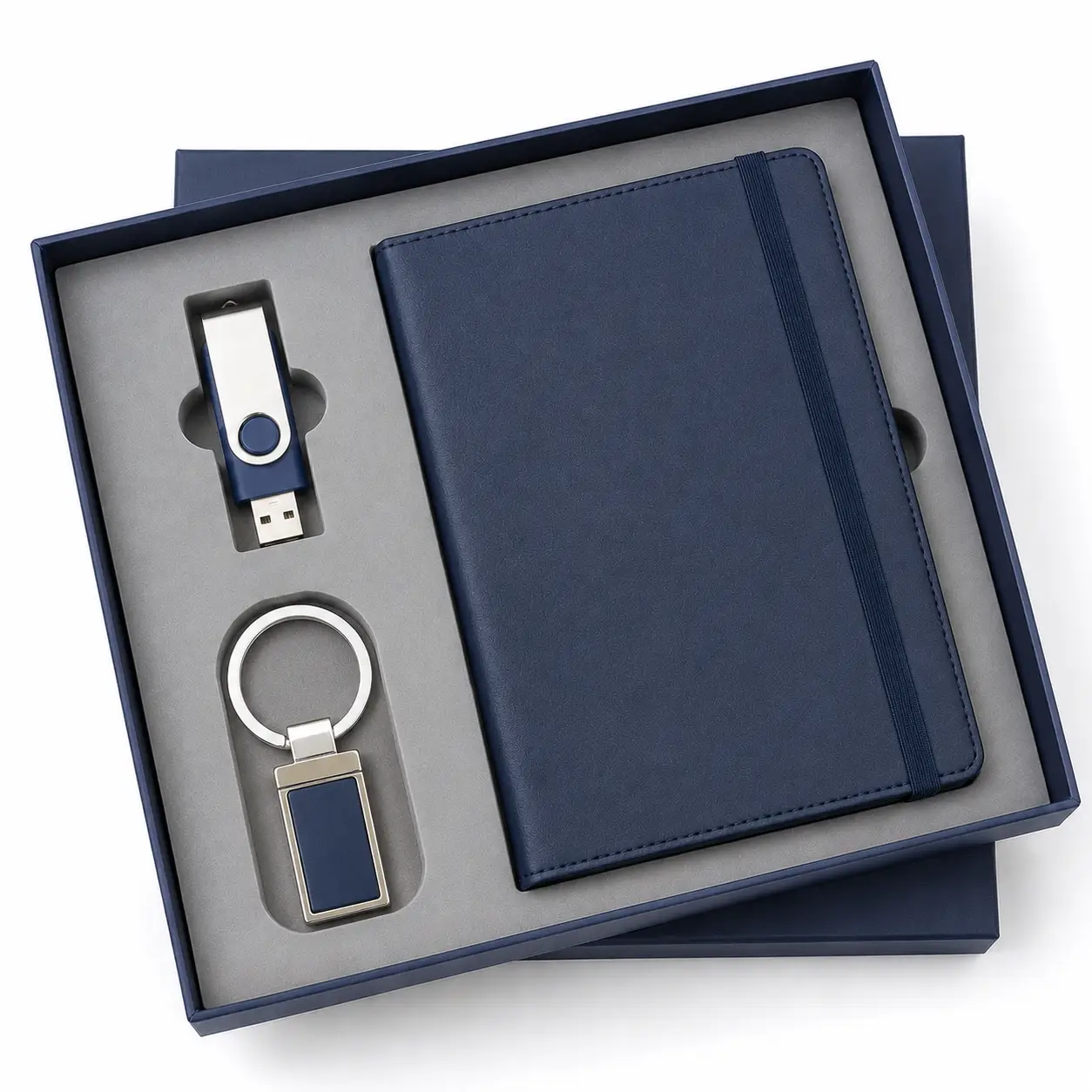 Premium Blue Corporate Gift Set with Notebook, USB Drive & Key Ring - Image 2