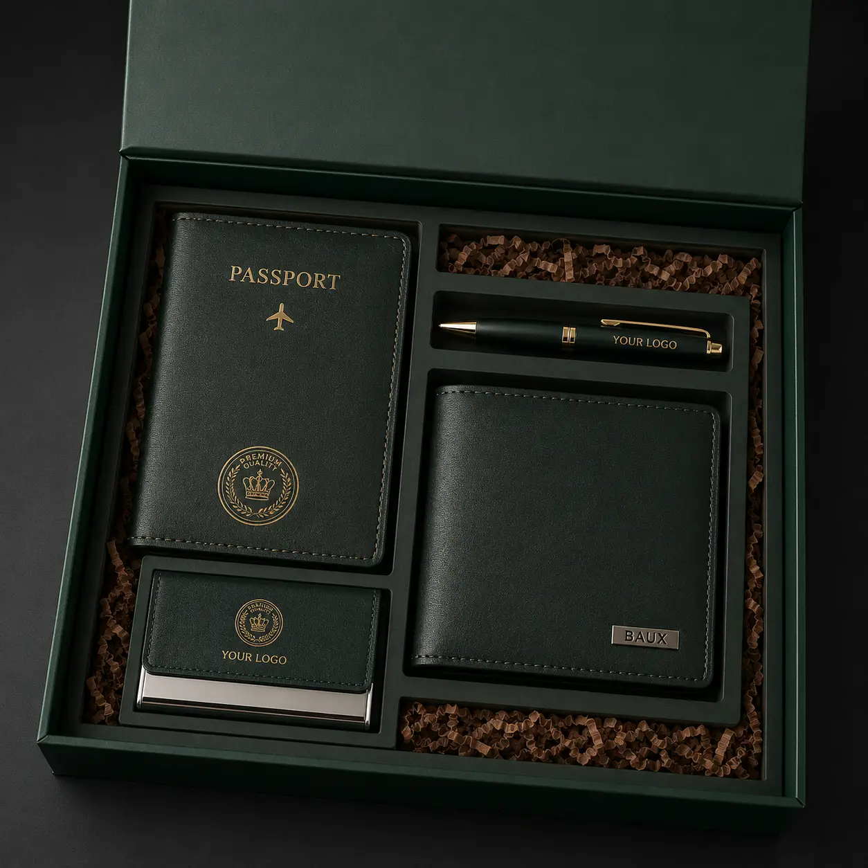 Executive Travel Gift Set with Passport Holder, Wallet, Visiting Card Holder & Pen - Image 2
