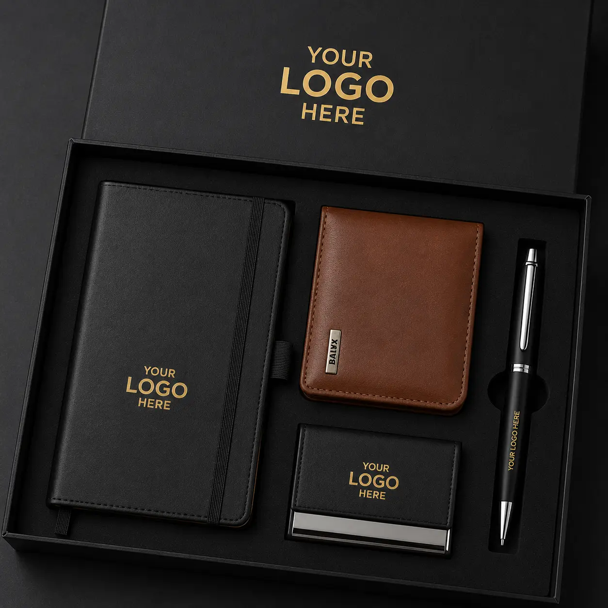 Premium Red Corporate Gift Set with Notebook, Money Bag, Visiting Card Holder & Pen - Image 2
